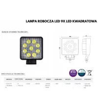 Lampa robocza - TT.13217 - Ledowa 9x3 W kwadratowa