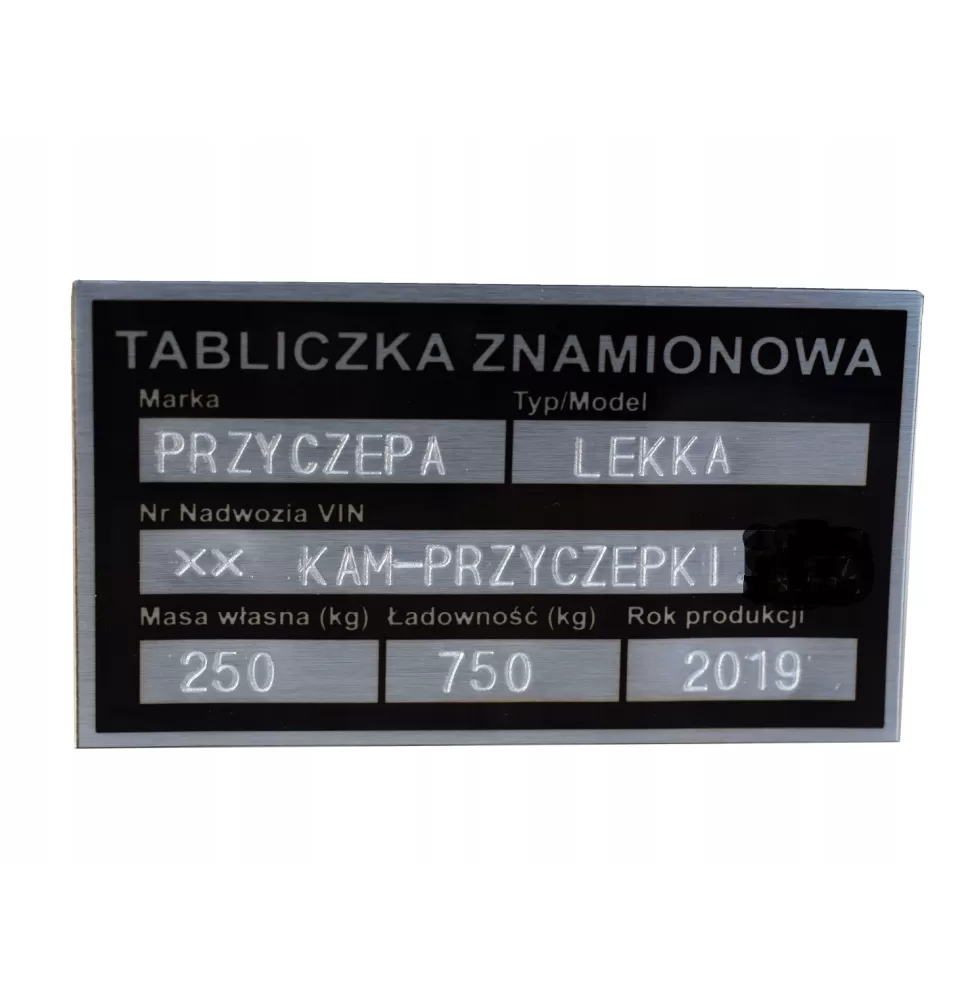 Tabliczka znamionowa zastępcza przyczepa wybita la