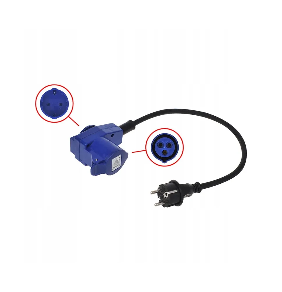 ADAPTER KĄTOWY CEE GNIAZDO WTYCZKA 40cm + GNIAZDO SCHUKO 16A IP44 230V