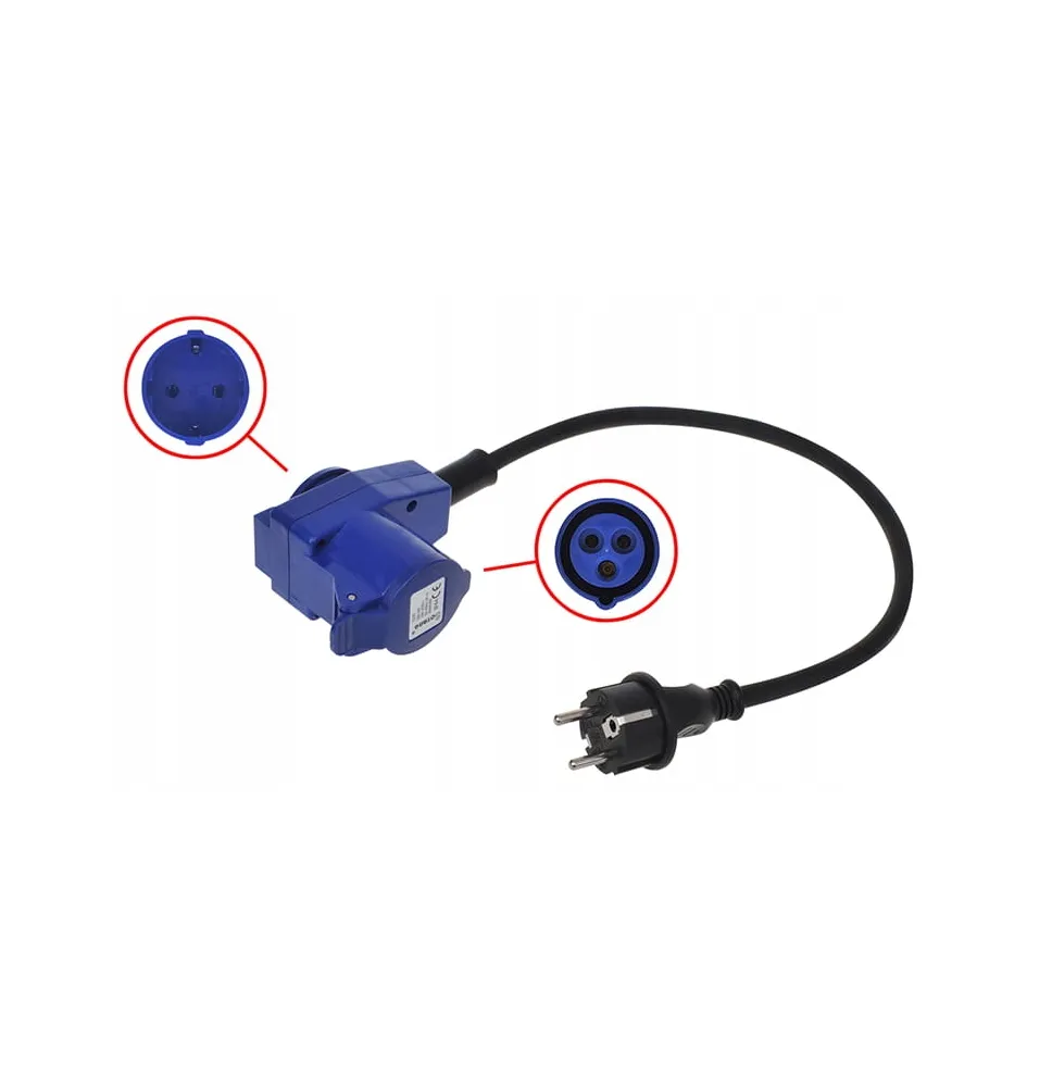 Adapter - kabel 40cm z gniazdem CEE / 230V | KĄTOWY
